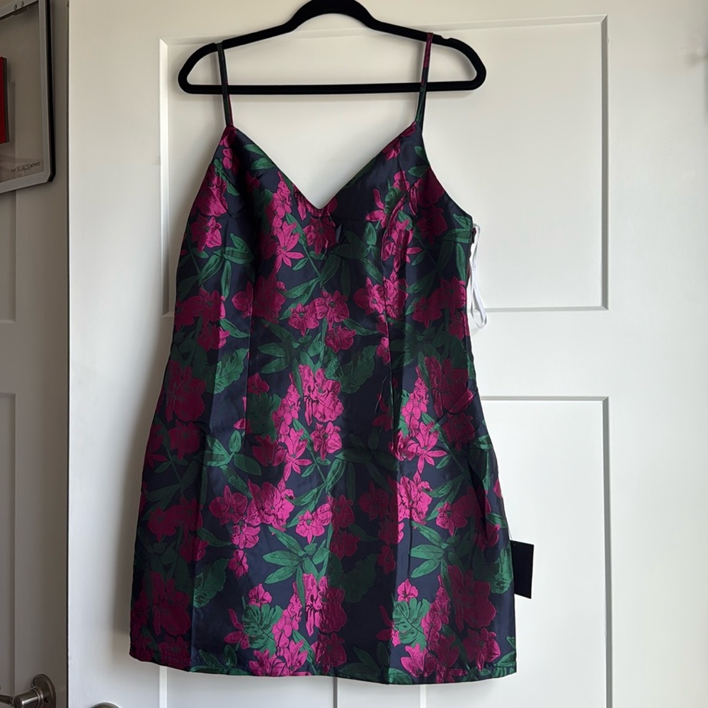 Lulu's Black Dress with Fuchsia Floral Print